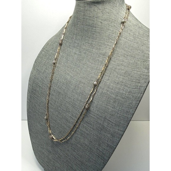 Necklace Vintage Caged Pearls Gold Tone Metal Beads Linked 30” - Picture 13 of 16